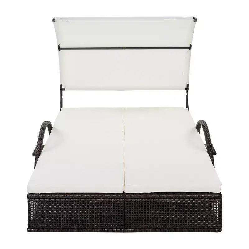 Polibi Outdoor Sun Lounger with Adjustable Backrest, Curved Canopy & Hidden Side Table