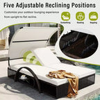 Polibi Outdoor Sun Lounger with Adjustable Backrest, Curved Canopy & Hidden Side Table