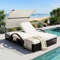 Polibi Outdoor Sun Lounger with Adjustable Backrest, Curved Canopy & Hidden Side Table