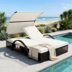 Polibi Outdoor Sun Lounger with Adjustable Backrest, Curved Canopy & Hidden Side Table