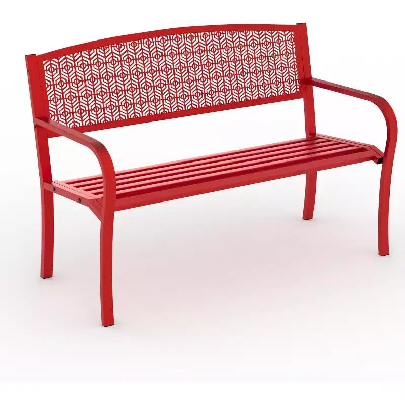 Panca da Giardino in Metallo per Esterni da 50 Pollici, Panchina in Acciaio per Patio con Schienale Curvo, Motivo Decorativo, Panca da Portico Resistente alle Intemperie per Cortile, Parco, Giardino