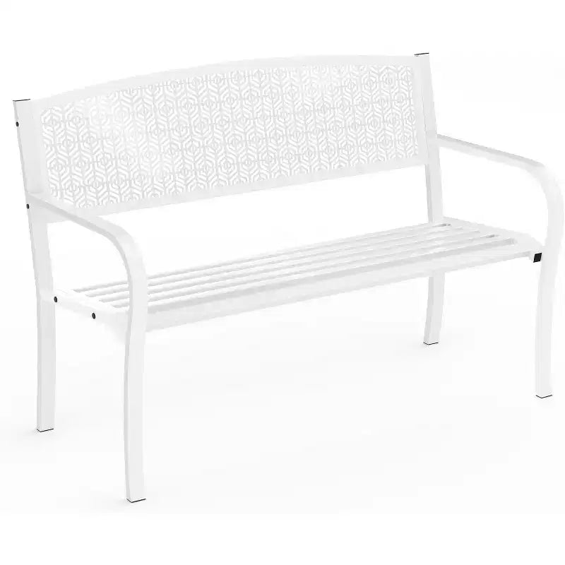 Panca da Giardino in Metallo per Esterni da 50 Pollici, Panchina in Acciaio per Patio con Schienale Curvo, Motivo Decorativo, Panca da Portico Resistente alle Intemperie per Cortile, Parco, Giardino