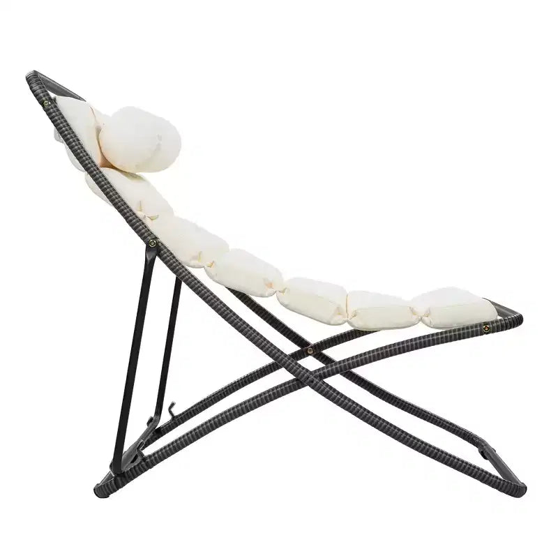 ModernLuxe 2pcs Outdoor Folding Chair Rattan-Wrapped Patio Lounge Chair, Sling Chair with Adjustable Backrest, Thick Cushion & Headrest
