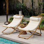 ModernLuxe 2pcs Outdoor Folding Chair Rattan-Wrapped Patio Lounge Chair, Sling Chair with Adjustable Backrest, Thick Cushion & Headrest