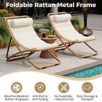 ModernLuxe 2pcs Outdoor Folding Chair Rattan-Wrapped Patio Lounge Chair, Sling Chair with Adjustable Backrest, Thick Cushion & Headrest