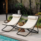 ModernLuxe 2pcs Outdoor Folding Chair Rattan-Wrapped Patio Lounge Chair, Sling Chair with Adjustable Backrest, Thick Cushion & Headrest