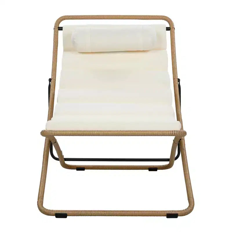 ModernLuxe 2pcs Outdoor Folding Chair Rattan-Wrapped Patio Lounge Chair, Sling Chair with Adjustable Backrest, Thick Cushion & Headrest