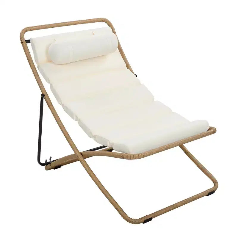 ModernLuxe 2pcs Outdoor Folding Chair Rattan-Wrapped Patio Lounge Chair, Sling Chair with Adjustable Backrest, Thick Cushion & Headrest