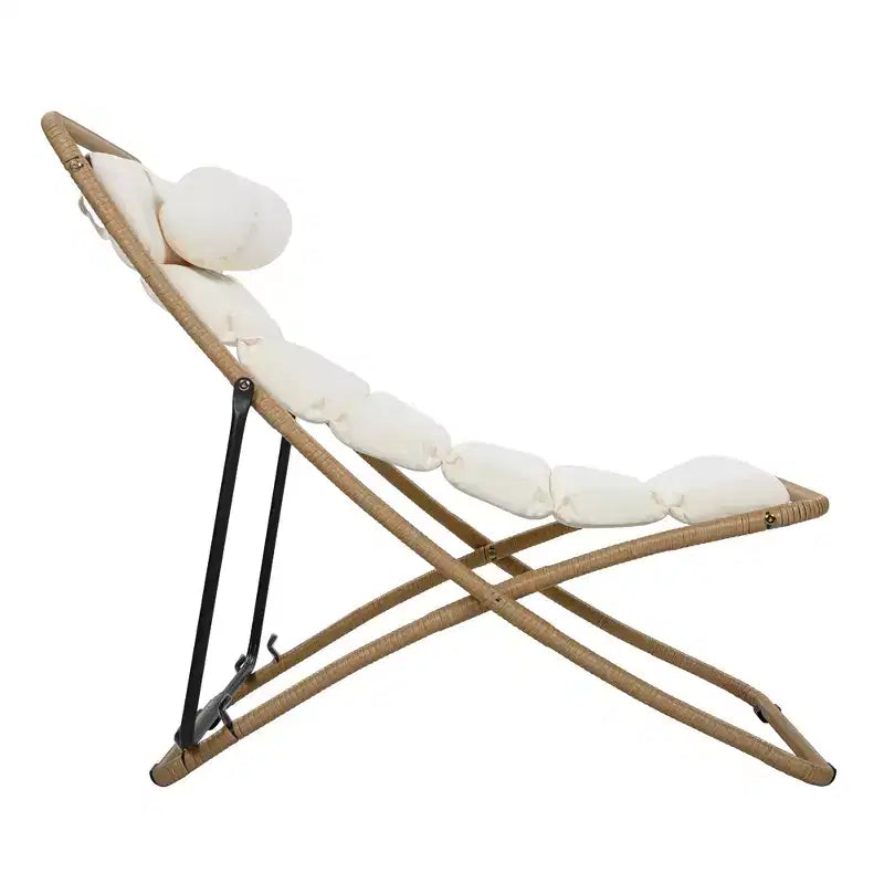 ModernLuxe 2pcs Outdoor Folding Chair Rattan-Wrapped Patio Lounge Chair, Sling Chair with Adjustable Backrest, Thick Cushion & Headrest
