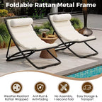ModernLuxe 2pcs Outdoor Folding Chair Rattan-Wrapped Patio Lounge Chair, Sling Chair with Adjustable Backrest, Thick Cushion & Headrest