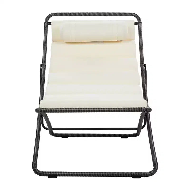 ModernLuxe 2pcs Outdoor Folding Chair Rattan-Wrapped Patio Lounge Chair, Sling Chair with Adjustable Backrest, Thick Cushion & Headrest