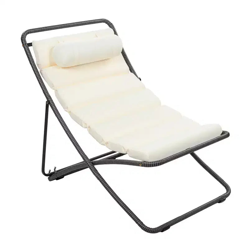 ModernLuxe 2pcs Outdoor Folding Chair Rattan-Wrapped Patio Lounge Chair, Sling Chair with Adjustable Backrest, Thick Cushion & Headrest