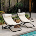 ModernLuxe 2pcs Outdoor Folding Chair Rattan-Wrapped Patio Lounge Chair, Sling Chair with Adjustable Backrest, Thick Cushion & Headrest