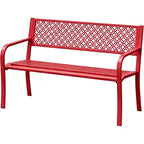 Outdoor Steel Bench Chair 2-Person with Geometric Backrest, 790 LBS Capacity Weather-Resistant Metal Garden Bench for Porch, Yard, Balcony & Entryway