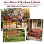 Outdoor Steel Bench Chair 2-Person with Geometric Backrest, 790 LBS Capacity Weather-Resistant Metal Garden Bench for Porch, Yard, Balcony & Entryway