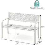 Outdoor Steel Bench Chair 2-Person with Geometric Backrest, 790 LBS Capacity Weather-Resistant Metal Garden Bench for Porch, Yard, Balcony & Entryway