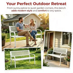 Outdoor Steel Bench Chair 2-Person with Geometric Backrest, 790 LBS Capacity Weather-Resistant Metal Garden Bench for Porch, Yard, Balcony & Entryway
