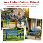 Outdoor Steel Bench Chair 2-Person with Geometric Backrest, 790 LBS Capacity Weather-Resistant Metal Garden Bench for Porch, Yard, Balcony & Entryway
