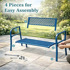 Outdoor Steel Bench Chair 2-Person with Geometric Backrest, 790 LBS Capacity Weather-Resistant Metal Garden Bench for Porch, Yard, Balcony & Entryway