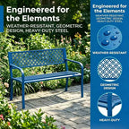 Outdoor Steel Bench Chair 2-Person with Geometric Backrest, 790 LBS Capacity Weather-Resistant Metal Garden Bench for Porch, Yard, Balcony & Entryway
