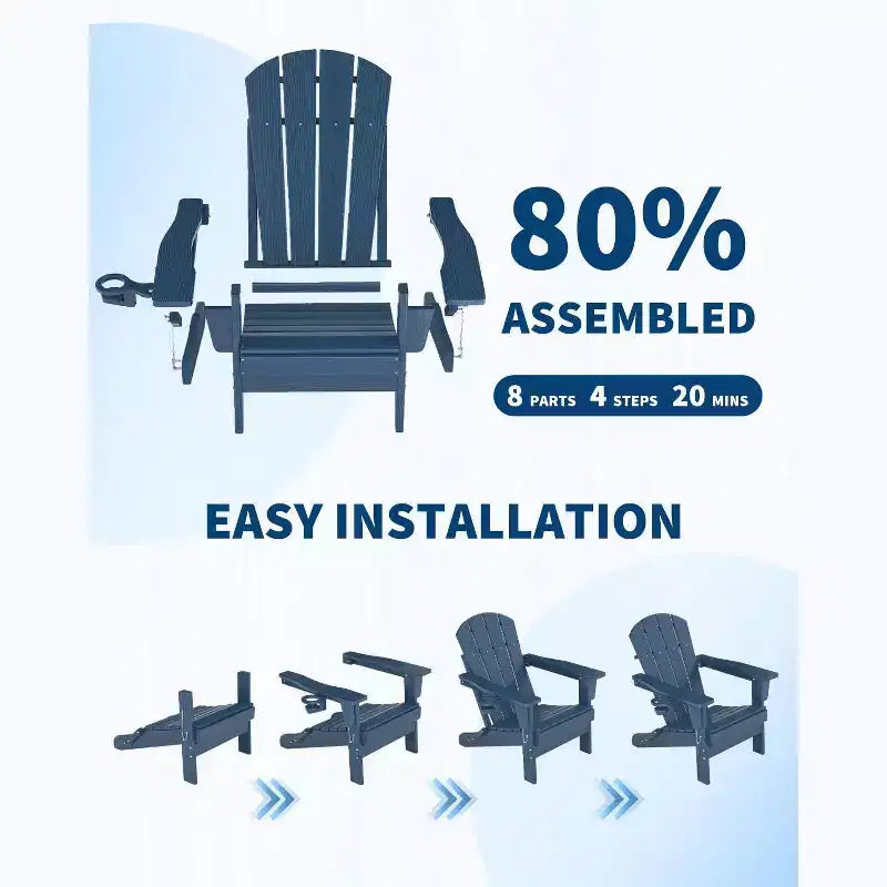 Set da 2 Sedie Pieghevoli da Patio Adirondack, HDPE Durevole, Effetto Legno, Resistente a Tutte le Condizioni Atmosferiche, Capacità 172 kg - Comoda Seduta Esterna per Terrazzo, Piscina, Focolare, Giardino