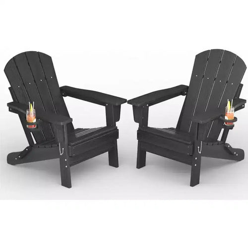 2 Pack Folding Adirondack Patio Chair,Durable HDPE,Wood Texture,All-Weather,380 lbs Capacity-Comfortable Outdoor Seat for Deck,Pool,Fire Pit,Backyard