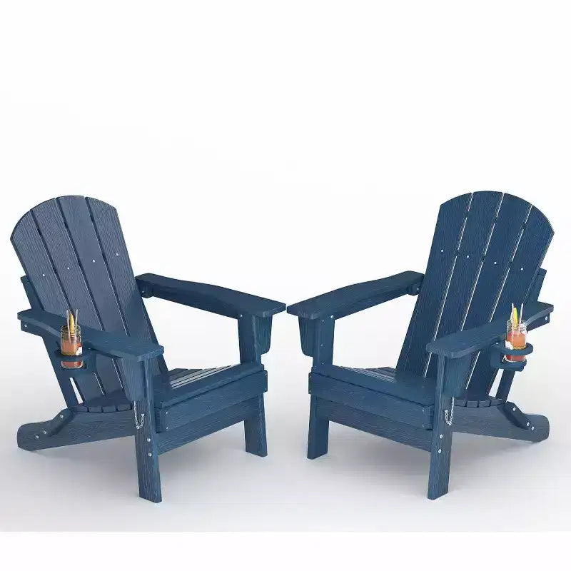 2 Pack Folding Adirondack Patio Chair,Durable HDPE,Wood Texture,All-Weather,380 lbs Capacity-Comfortable Outdoor Seat for Deck,Pool,Fire Pit,Backyard
