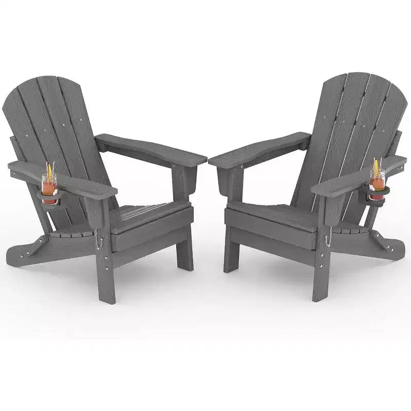 2 Pack Folding Adirondack Patio Chair,Durable HDPE,Wood Texture,All-Weather,380 lbs Capacity-Comfortable Outdoor Seat for Deck,Pool,Fire Pit,Backyard