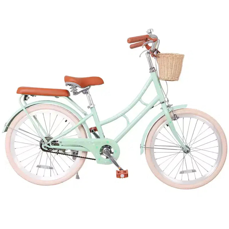 NAYSAYE Bicicletta Beach Cruiser da ragazza con cestino anteriore e robusto telaio in acciaio per un comodo pendolarismo in città, verde, 58,39*24,53*36,93