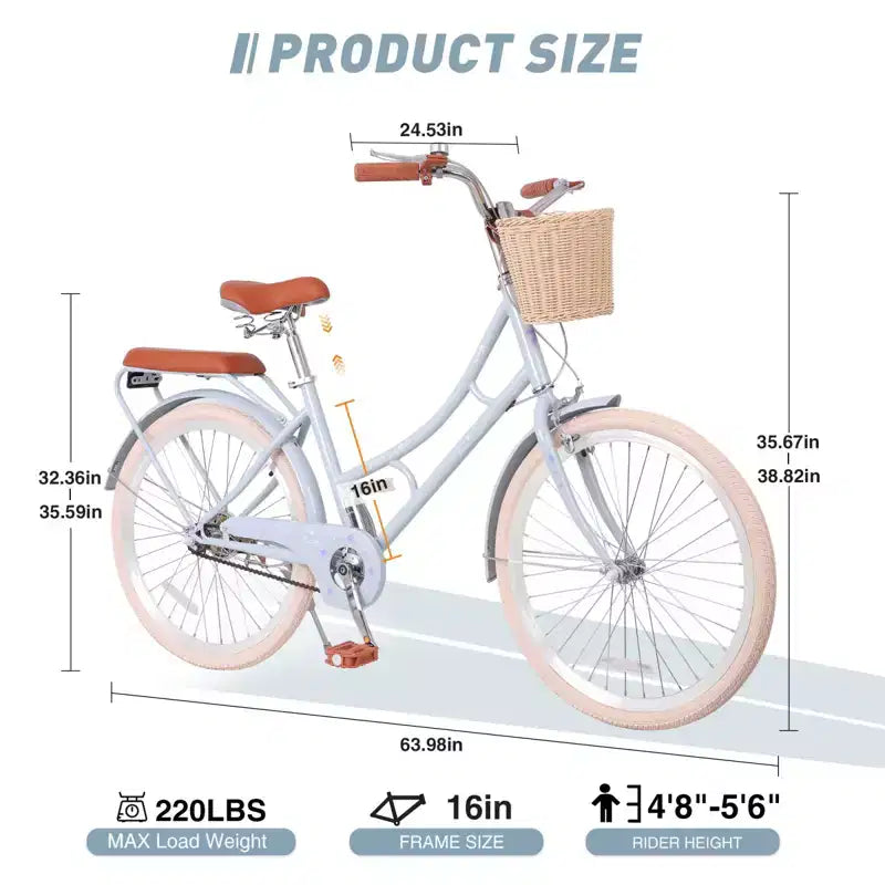 NAYSAYE Bicicletta da donna Beach Cruiser con cestino anteriore e telaio robusto per comodi spostamenti in città, Blu, 63,98*24,53*38,82