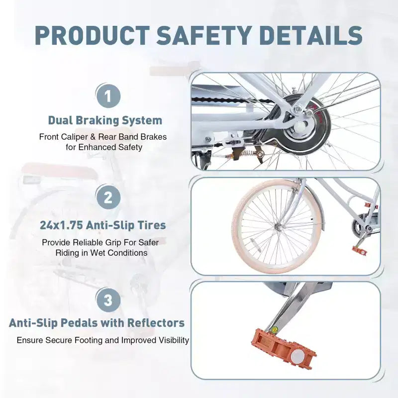 NAYSAYE Bicicletta da donna Beach Cruiser con cestino anteriore e telaio robusto per comodi spostamenti in città, Blu, 63,98*24,53*38,82