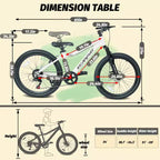 NAYSAYE Bicicletta Mountain Bike per Ragazzi 24 Pollici con 7 Velocità Sospensione Anteriore Freni a Disco per Ciclismo all'aperto, Bianco, 51.5*8*26.37