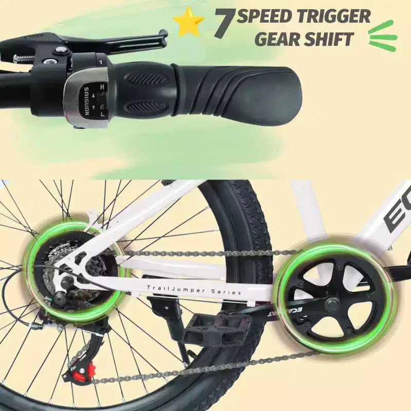 NAYSAYE Bicicletta Mountain Bike per Ragazzi 24 Pollici con 7 Velocità Sospensione Anteriore Freni a Disco per Ciclismo all'aperto, Bianco, 51.5*8*26.37