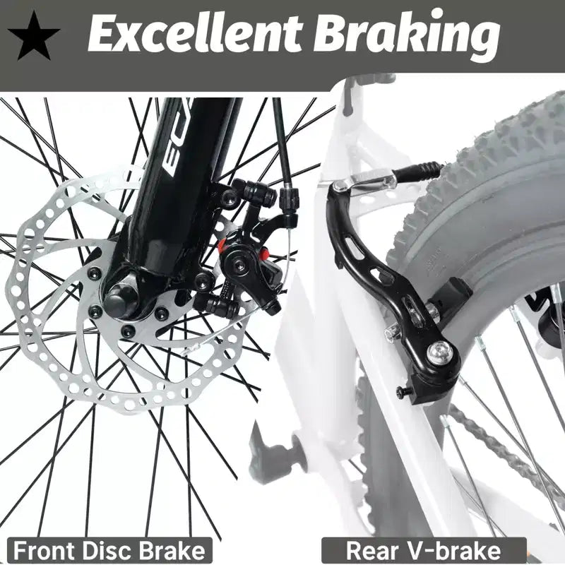 NAYSAYE Bicicletta Mountain Bike per Ragazzi 24 Pollici con 7 Velocità Sospensione Anteriore Freni a Disco per Ciclismo all'aperto, Bianco, 51.5*8*26.37