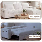 Dyonery Sleeper Sofa Bed, 81 L-Shaped Pull Out Couch Bed with Reversible Storage Chaise/USB Port/Side Pocket/Tool-Free Assembly Corduroy Beige