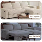 Dyonery Sleeper Sofa Bed, 81 L-Shaped Pull Out Couch Bed with Reversible Storage Chaise/USB Port/Side Pocket/Tool-Free Assembly Corduroy Beige
