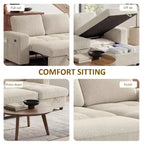 Dyonery Sleeper Sofa Bed, 81 L-Shaped Pull Out Couch Bed with Reversible Storage Chaise/USB Port/Side Pocket/Tool-Free Assembly Corduroy Beige