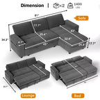 Dyonery Sleeper Sofa Bed, 81 L-Shaped Pull Out Couch Bed with Reversible Storage Chaise/USB Port/Side Pocket/Tool-Free Assembly Corduroy Beige