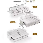 Dyonery Sleeper Sofa Bed, 81 L-Shaped Pull Out Couch Bed with Reversible Storage Chaise/USB Port/Side Pocket/Tool-Free Assembly Corduroy Beige