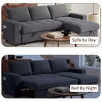 Dyonery Sleeper Sofa Bed, 81 L-Shaped Pull Out Couch Bed with Reversible Storage Chaise/USB Port/Side Pocket/Tool-Free Assembly Corduroy Beige
