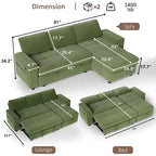 Dyonery Sleeper Sofa Bed, 81 L-Shaped Pull Out Couch Bed with Reversible Storage Chaise/USB Port/Side Pocket/Tool-Free Assembly Corduroy Beige