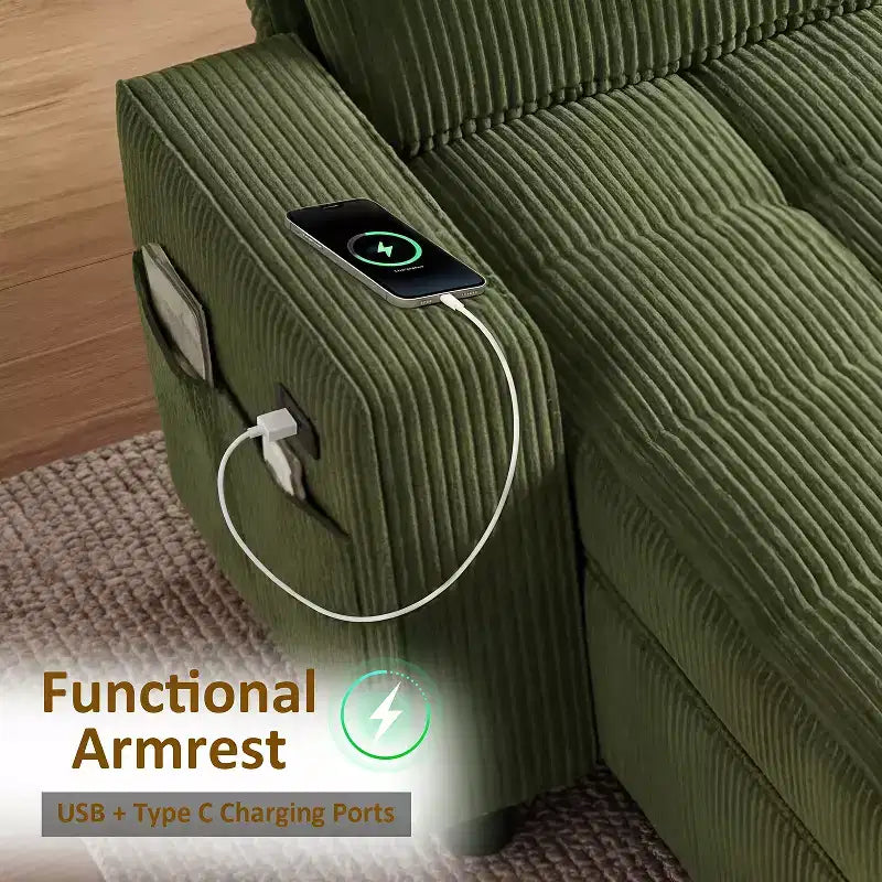 Dyonery Sleeper Sofa Bed, 81 L-Shaped Pull Out Couch Bed with Reversible Storage Chaise/USB Port/Side Pocket/Tool-Free Assembly Corduroy Beige