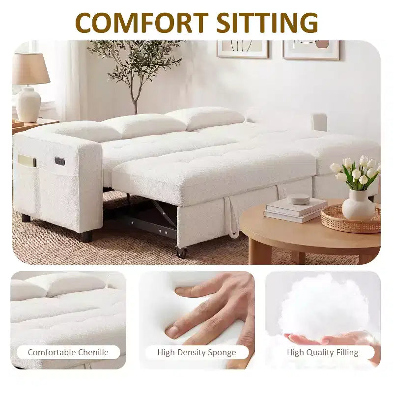 Dyonery Sleeper Sofa Bed, 81 L-Shaped Pull Out Couch Bed with Reversible Storage Chaise/USB Port/Side Pocket/Tool-Free Assembly Corduroy Beige