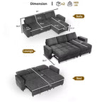 Dyonery Sleeper Sofa Bed, 81 L-Shaped Pull Out Couch Bed with Reversible Storage Chaise/USB Port/Side Pocket/Tool-Free Assembly Corduroy Beige