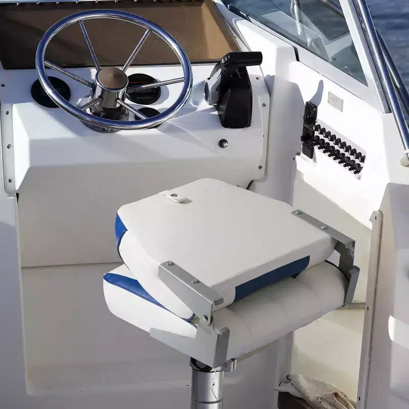 Sedili pieghevoli per barca a schienale basso, confezione da 2, sedili da pesca marini impermeabili con 4 cuscini spessi per barche da basso, barche Tracker, pontoni e motoscafi