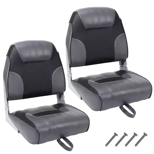 2-Pack Low Back Folding Boat Seats, Waterproof Marine Fishing Seats with 4 Thick Cushion for Bass Boat, Tracker Boat, Pontoon, and Speedboat