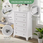 Cassettiera moderna a 5 cassetti in legno alta 122 cm, comò profondo con maniglie in metallo per camera da letto e soggiorno