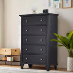 Cassettiera moderna a 5 cassetti in legno alta 122 cm, comò profondo con maniglie in metallo per camera da letto e soggiorno