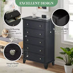 Cassettiera moderna a 5 cassetti in legno alta 122 cm, comò profondo con maniglie in metallo per camera da letto e soggiorno