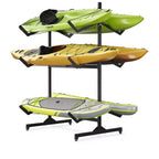 Heavy-Duty Freestanding Kayak Storage Rack Adjustable Steel Holder, Movable Wheels, Hanging Straps Multi-Kayak Stand S Type